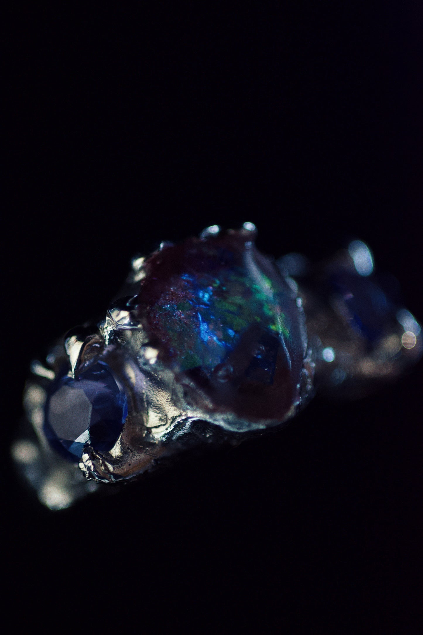 Lost wax ethereal ring cast in sterling silver and hand carved from jewellers wax.