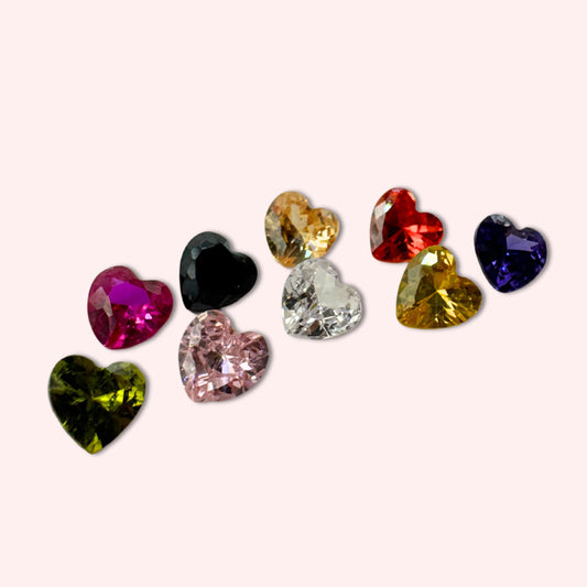 lost wax jewellery cast in place crystals. heart shape cubic zirconia. small heart shape multi coloured cubic zirconias.